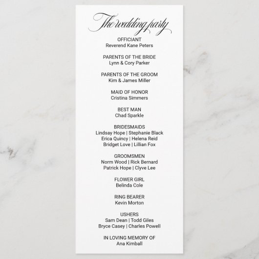 Programme de mariage de destination d'été verdoyan (Dos)