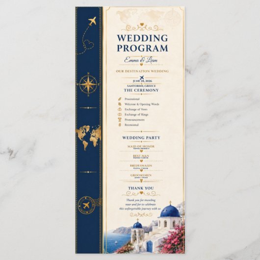 Programme de mariage de destination Navy Gold (Devant)