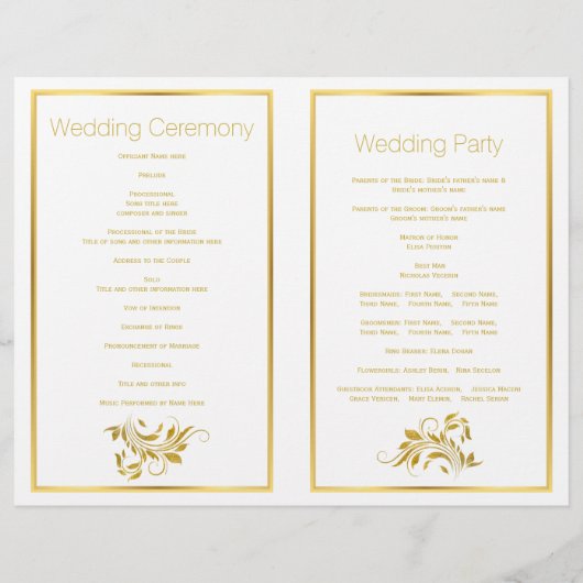 Programme de mariage de feuille d'or ampersand scr (Dos)