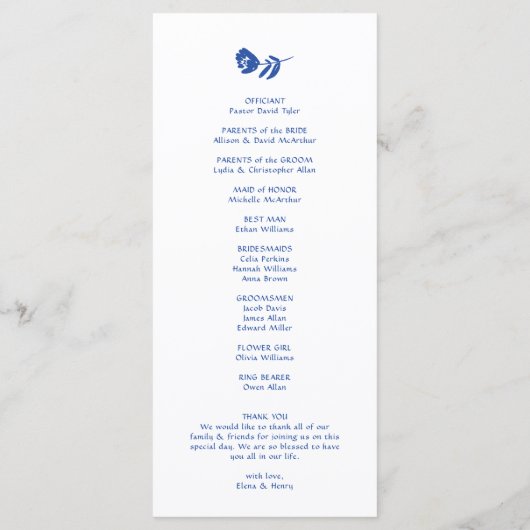 Programme de mariage de fleurs blanches dessinées (Dos)