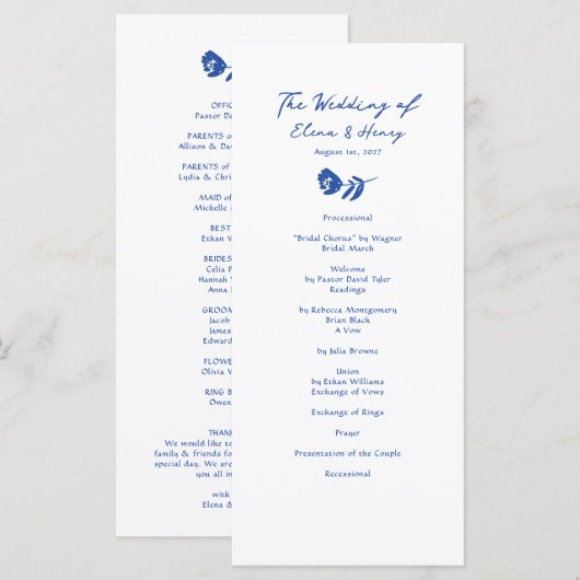 Programme de mariage de fleurs blanches dessinées  (Devant / Derrière)