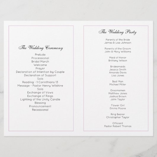 Programme de mariage de fleurs. Cérémonie de l'égl (Dos)