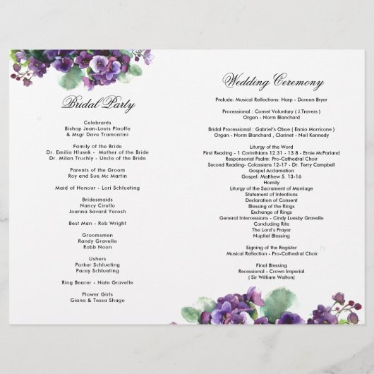 Programme de mariage de fleurs d'aquarelle (Dos)