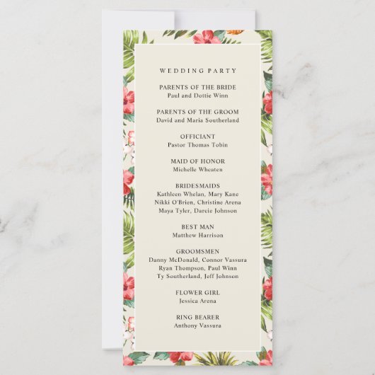 Programme de mariage de fleurs tropicales verdure (Dos)