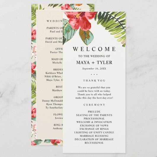 Programme de mariage de fleurs tropicales verdure (Devant / Derrière)