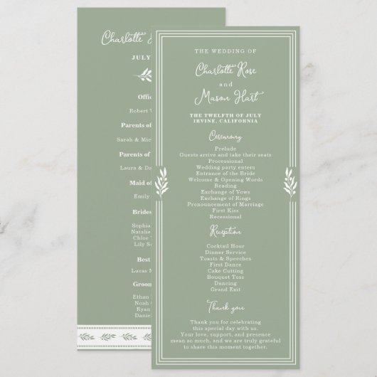 Programme de mariage de jardin à l'ancienne en ver (Devant / Derrière)