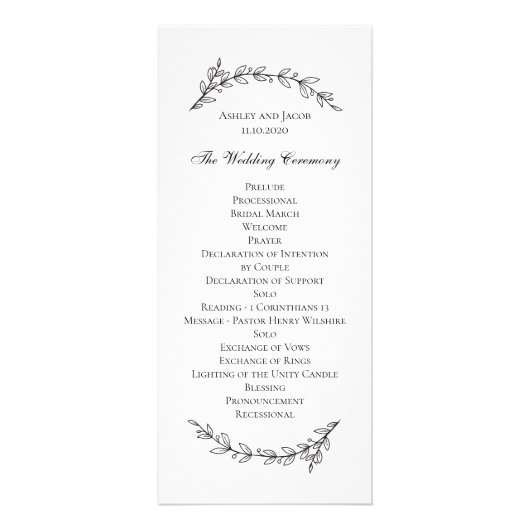 Programme de mariage de jardin. Botanique noire et (Devant)