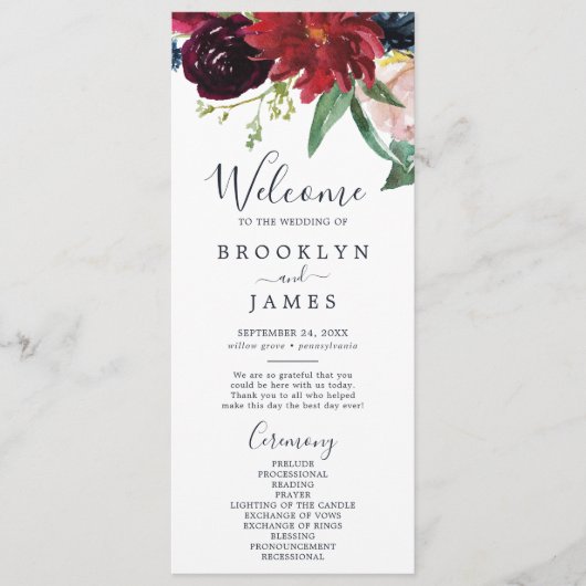 Programme de mariage de jardin d'automne (Devant)