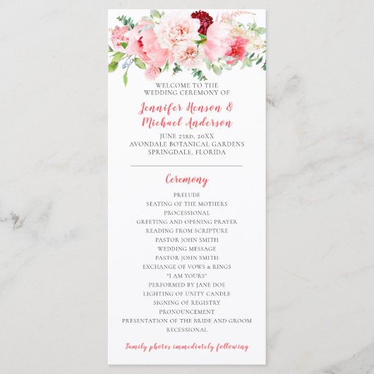 Programme de mariage de jardin de fleurs aquarelle (Devant)