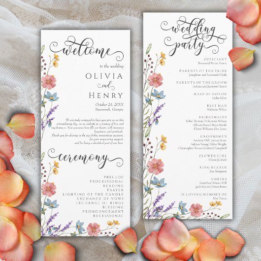 Programme de mariage de jardin de fleurs sauvages