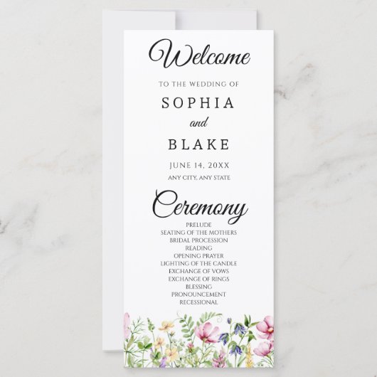 Programme de mariage de jardin de fleurs sauvages  (Devant)