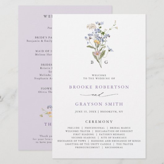 Programme de mariage de jardin de prairie de fleur (Devant / Derrière)