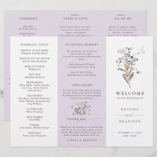 Programme de mariage de jardin de prairie de fleur (Devant / Derrière)