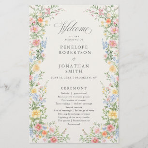 Programme de mariage de jardin orné de pastel doux
