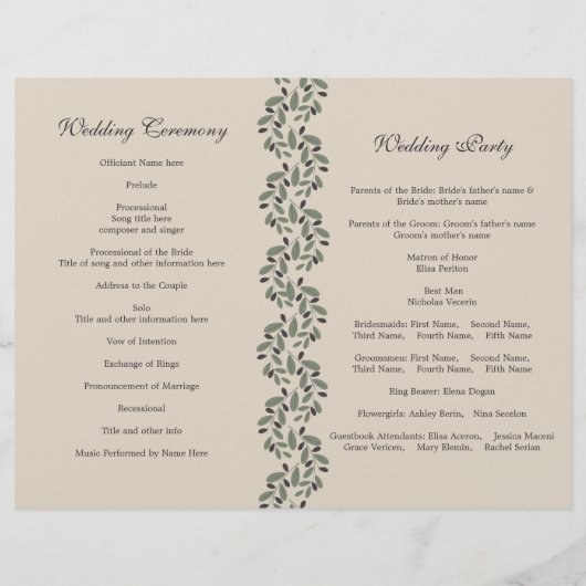 Programme de mariage de la branche d'olivier et de (Dos)