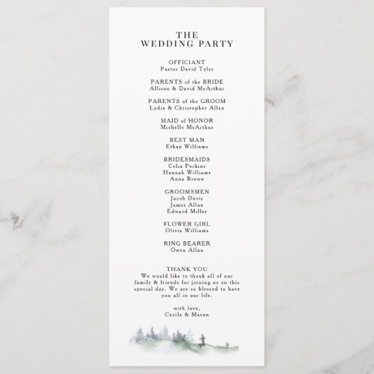 Programme de mariage de la crête de pin (Dos)