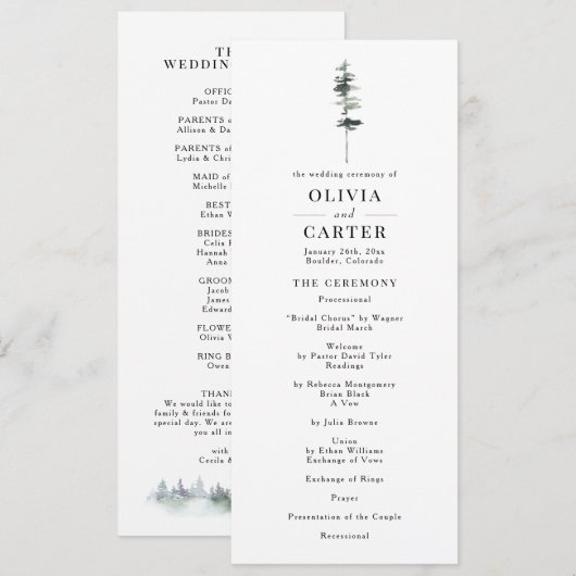 Programme de mariage de la crête de pin (Devant / Derrière)