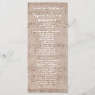 Programme de mariage de la feuille de musique vint