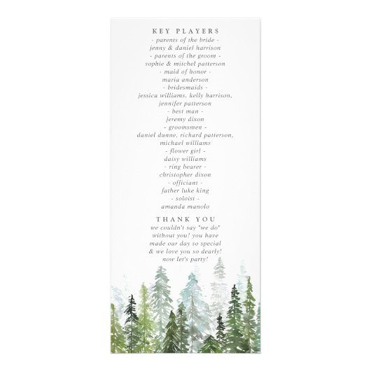 Programme de mariage de la forêt de pins d'aquarel (Dos)