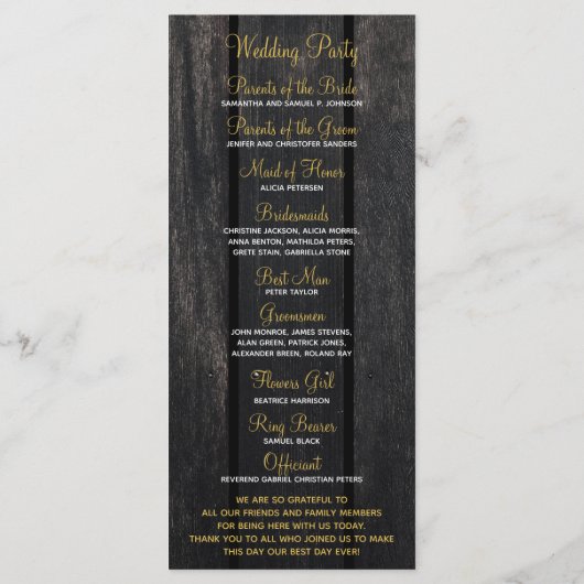 Programme de mariage de la grange rustique (Dos)