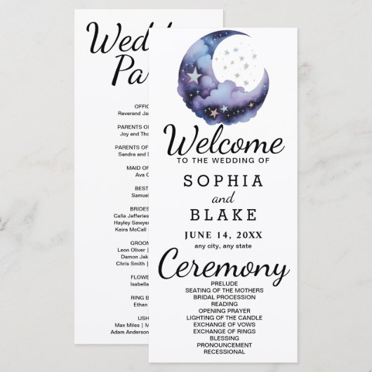 Programme de mariage de la lune de croissant bleu  (Devant / Derrière)