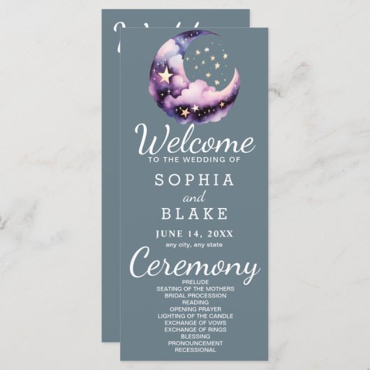 Programme de mariage de la lune de croissant bleu  (Devant / Derrière)