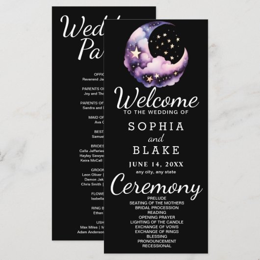 Programme de mariage de la lune de croissant bleu  (Devant / Derrière)