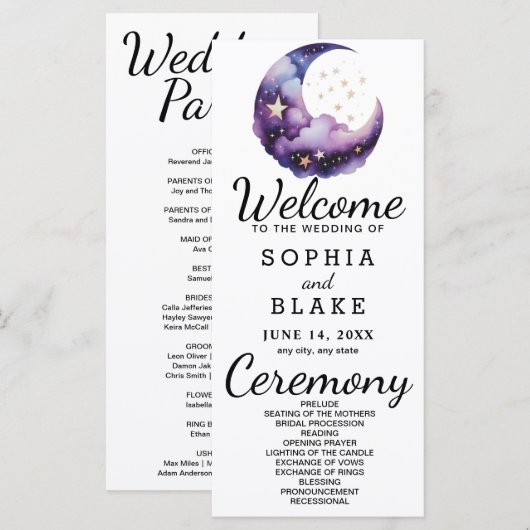 Programme de mariage de la lune de croissant bleu  (Devant / Derrière)