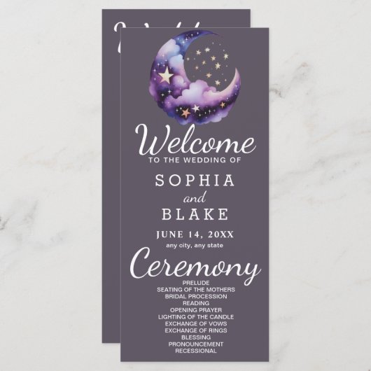 Programme de mariage de la lune de croissant bleu  (Devant / Derrière)