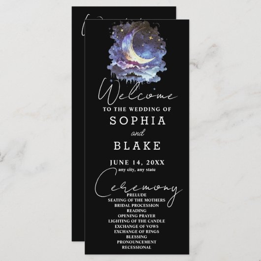 Programme de mariage de la lune de croissant bleu  (Devant / Derrière)