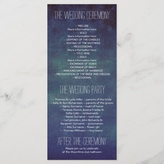 programme de mariage de la marine lune et étoiles (Dos)