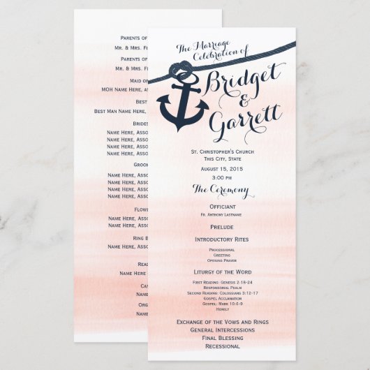 Programme de mariage de la Marine pour le Blush An (Devant / Derrière)