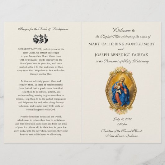 Programme de mariage de la messe latine de Notre-D (Devant)