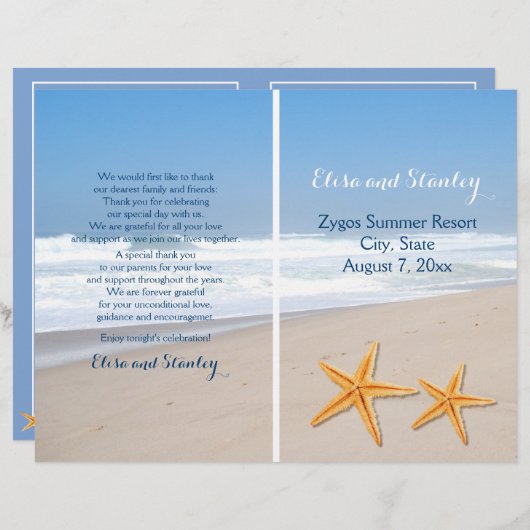 Programme de mariage de la plage de la paire Starf (Devant / Derrière)