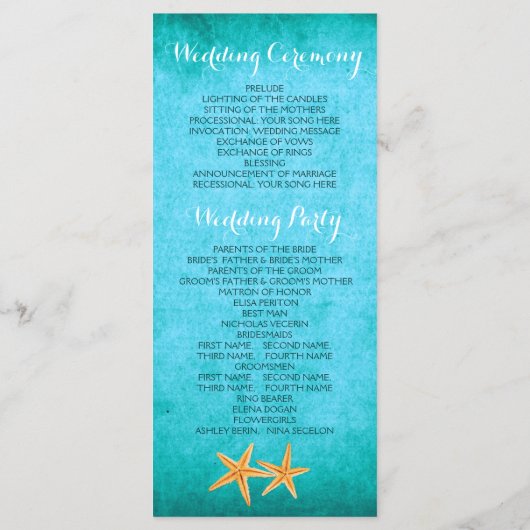 Programme de mariage de la plage Starfish (Dos)