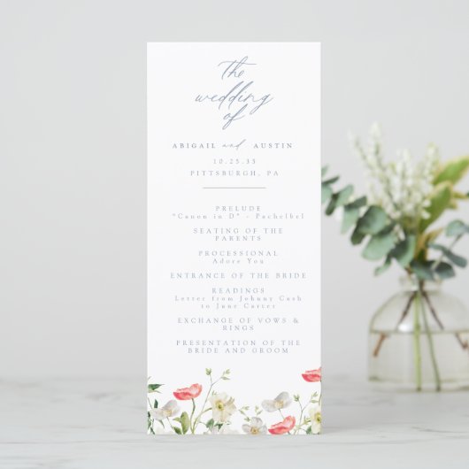 Programme de mariage de l'aquarelle Spring Peony (Debout devant)