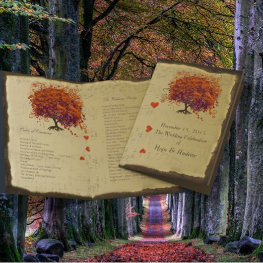 Programme de mariage de l'arbre à feuilles cœur or