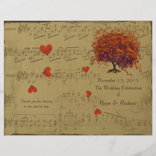 Programme de mariage de l'arbre aux feuilles cœur (Devant)