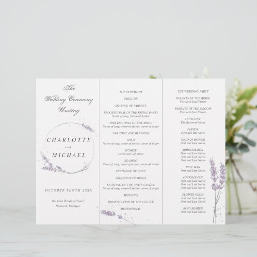 Programme de mariage de lavande d'aquarelle (Debout devant)