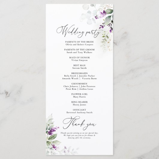 Programme de mariage de lavande verte pourpre (Dos)