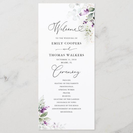 Programme de mariage de lavande verte pourpre (Devant)