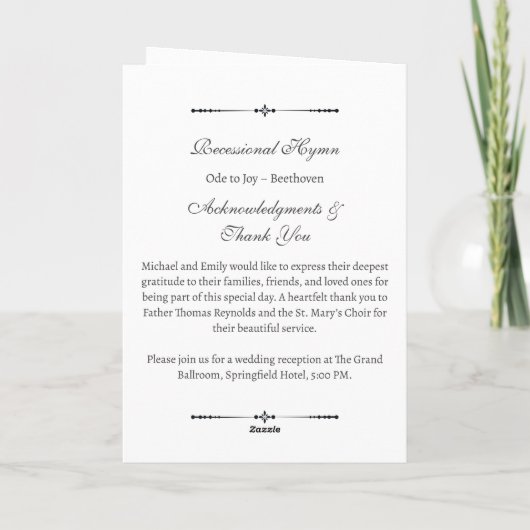 Programme de mariage de l'Église catholique (Dos)