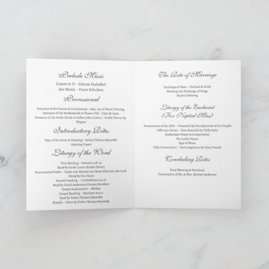 Programme de mariage de l'Église catholique (Intérieur)