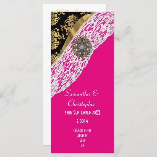 Programme de mariage de l'église en dentelle rose  (Devant / Derrière)