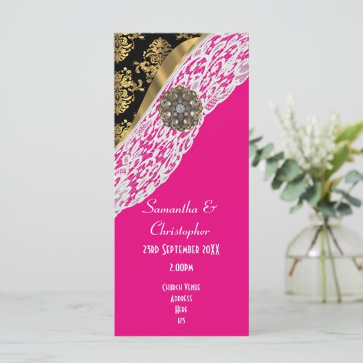 Programme de mariage de l'église en dentelle rose  (Debout devant)