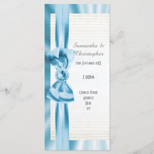 Programme de mariage de l'église Pastel bleu et bl (Devant)