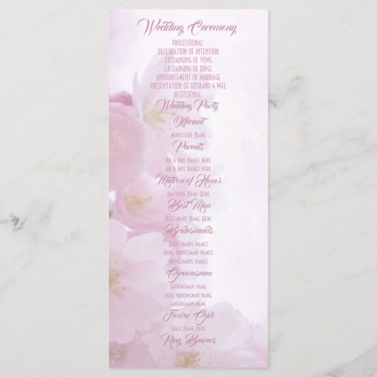 Programme de mariage de l'église rose (Dos)