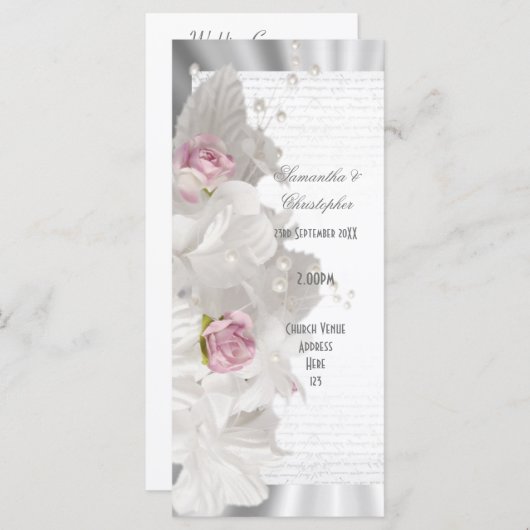 Programme de mariage de l'église rose fleur blanch (Devant / Derrière)