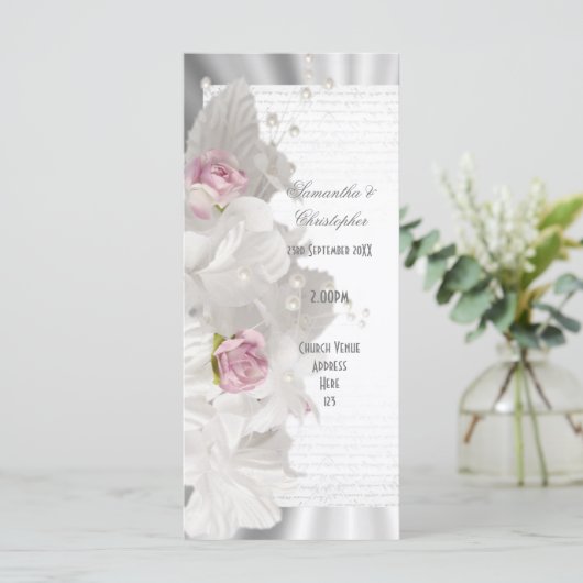 Programme de mariage de l'église rose fleur blanch (Debout devant)