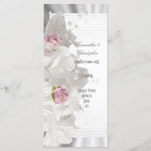 Programme de mariage de l'église rose fleur blanch